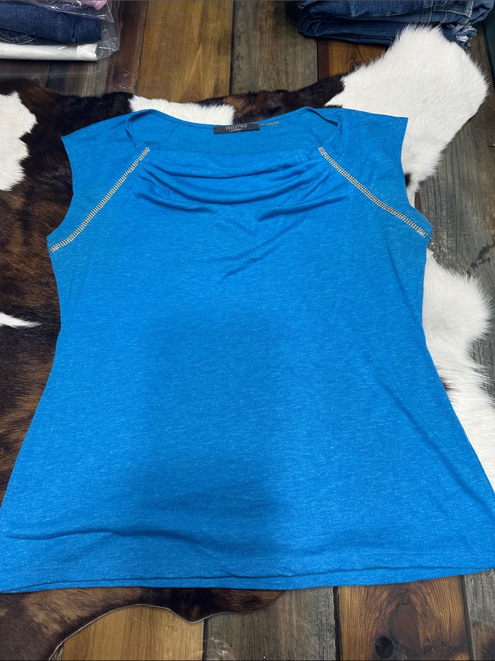 Essentials Bright Blue Short Sleeve Tee with Rhinestone Trim